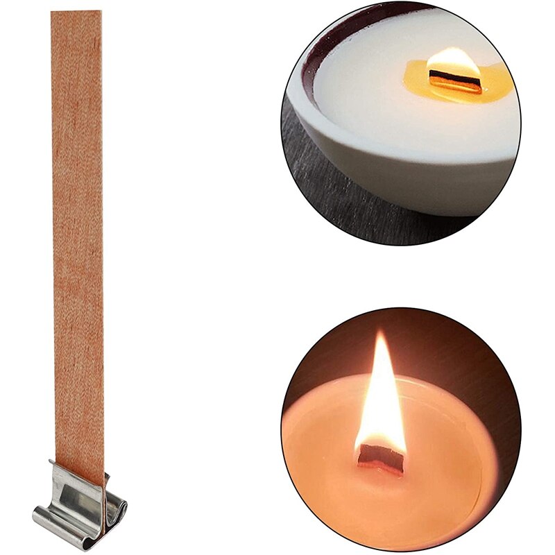 Mechas para velas de madera, mecha de madera Natural con soporte de hierro mecha ambiental para fabricación de velas y velas DIY Craft 12,5x75mm