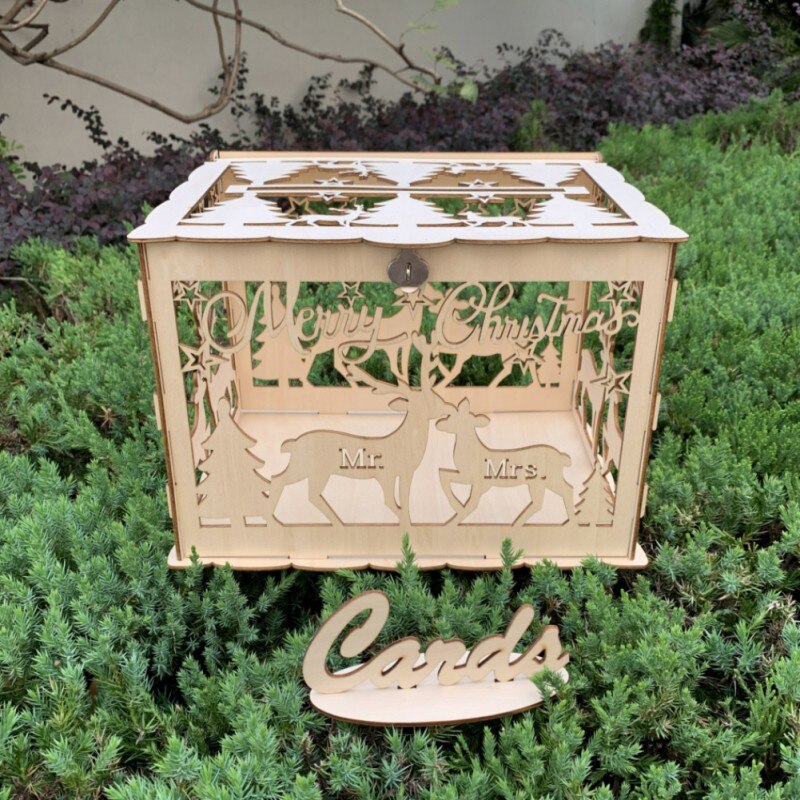 DIY Delicate Rustic Wood Card Box Wedding Card Box With Card Sign Wedding Anniversary Party Decorations Hollow
