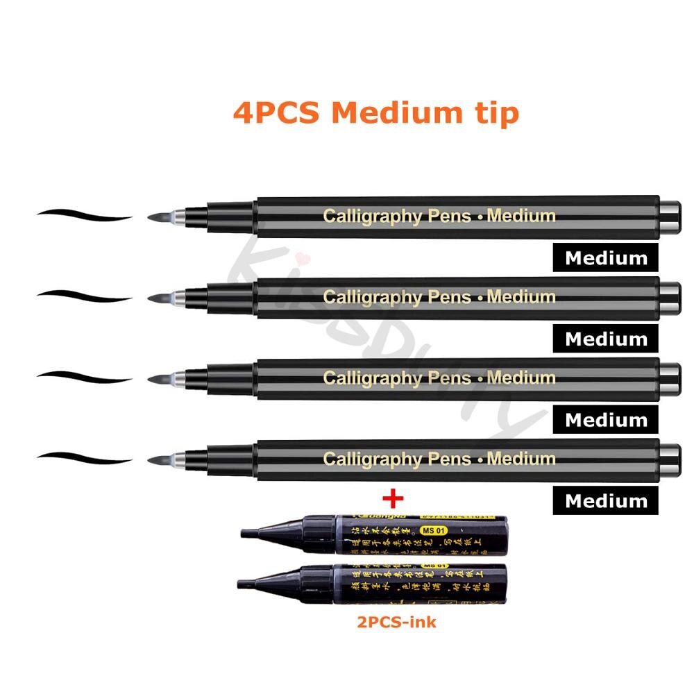4/6 Stks/set Kalligrafie Pen Brush Pennen Hand Belettering Pennen Extra Fijne Borstel Art Marker Schrijven Tekening Schoolbenodigdheden briefpapier: Medium set-6pcs