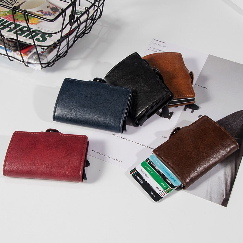 SEEKRID – porte-cartes en cuir souple, blocage RFID, porte-cartes de crédit en métal en aluminium, étui mince pour cartes, Mini portefeuille avec poche