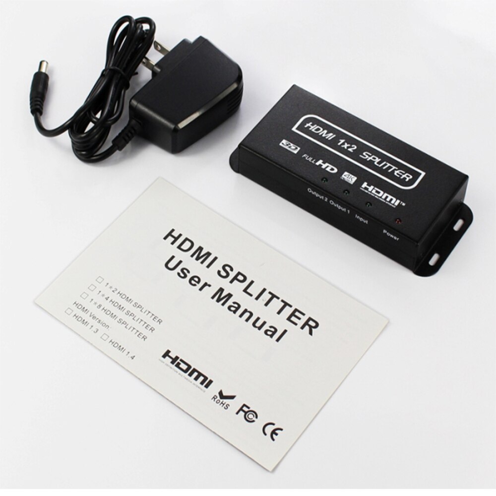 HDMI Splitter With Mounting Bracket 1X2 One In Two In One Out Two 4K HDTV Computer Splitter