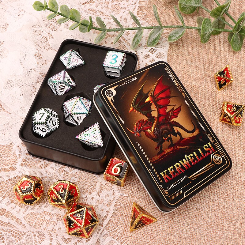 Hohl Metall Dnd Würfel einstellen Kerker Und Drachen D &Ampere; d D + D Würfel D20 D12 D10 D % d8 D6 D4 RPG Kupfer Polyeder Rolle Spielen Würfel