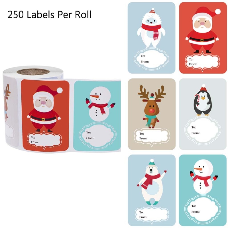 250 stk. 6 designs klæbende julemærketavler xmas klistermærker forseglingsetiketter julemærkater pakkeindretning