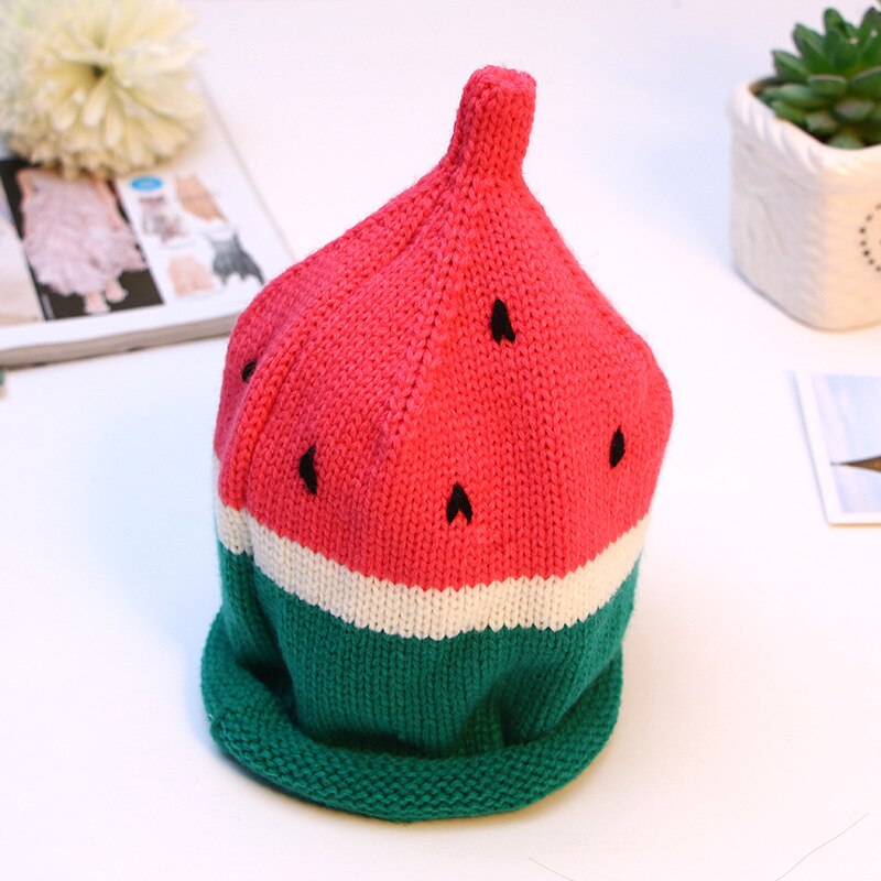 de punto lindo gorras con motivo de sandía para niños hecho a mano Curling niños invierno cálido sombrero suave cómodo gorro de chicas chicos Cap: Red