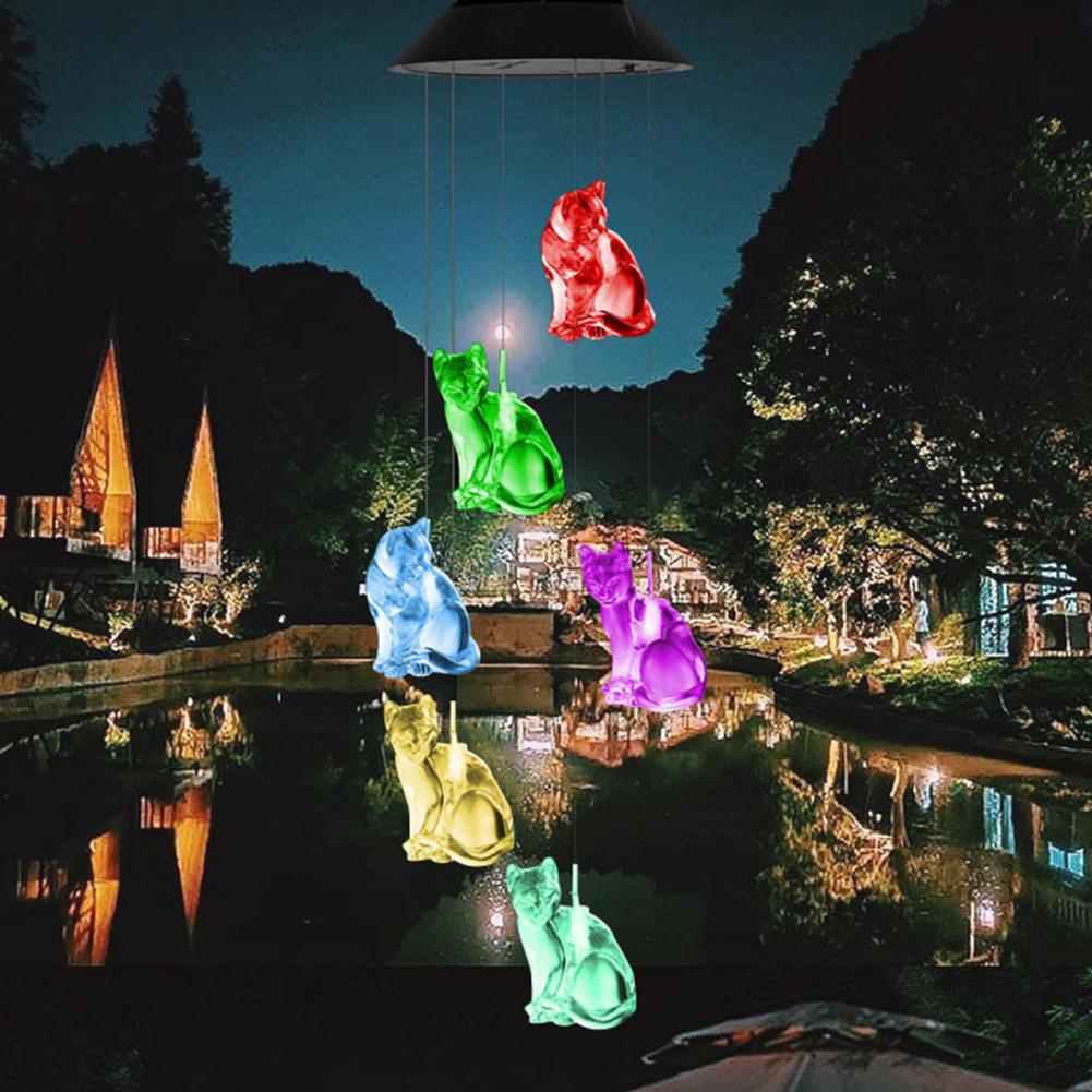 LED Solar Wind Chimes Energy Saving Color Changing Cat Wind Chimes Decoration Lights Garden Yard Patio Porch Wind Bell Lights