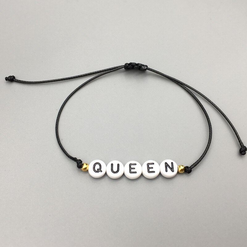 neue benutzerdefinierte Paar knapp Perle seine und Ihre Armbinde Männer Frauen Seil Einstellbare Schnur Name Armbänder DIY Schmuck für GF BF: Königin