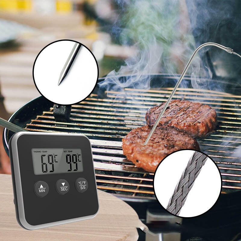Electronic Digital LCD Food Thermometer Probe BBQ Meat Water Oil Cooking Temperature Alarm Cooking Timer Kitchen Tool