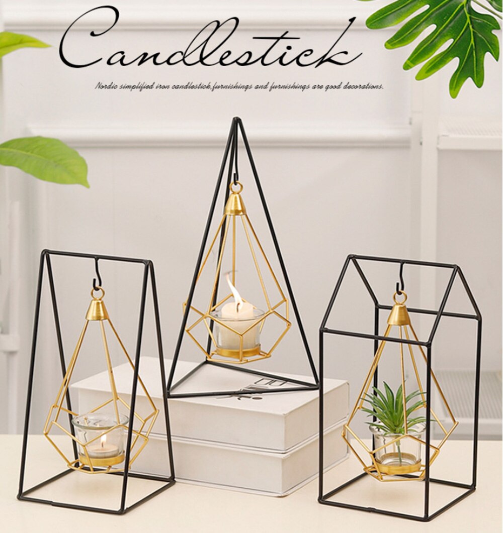 VIDAR-portavelas geométricos de hierro forjado, cesta colgante de Metal artesanal, candelabro de mesa
