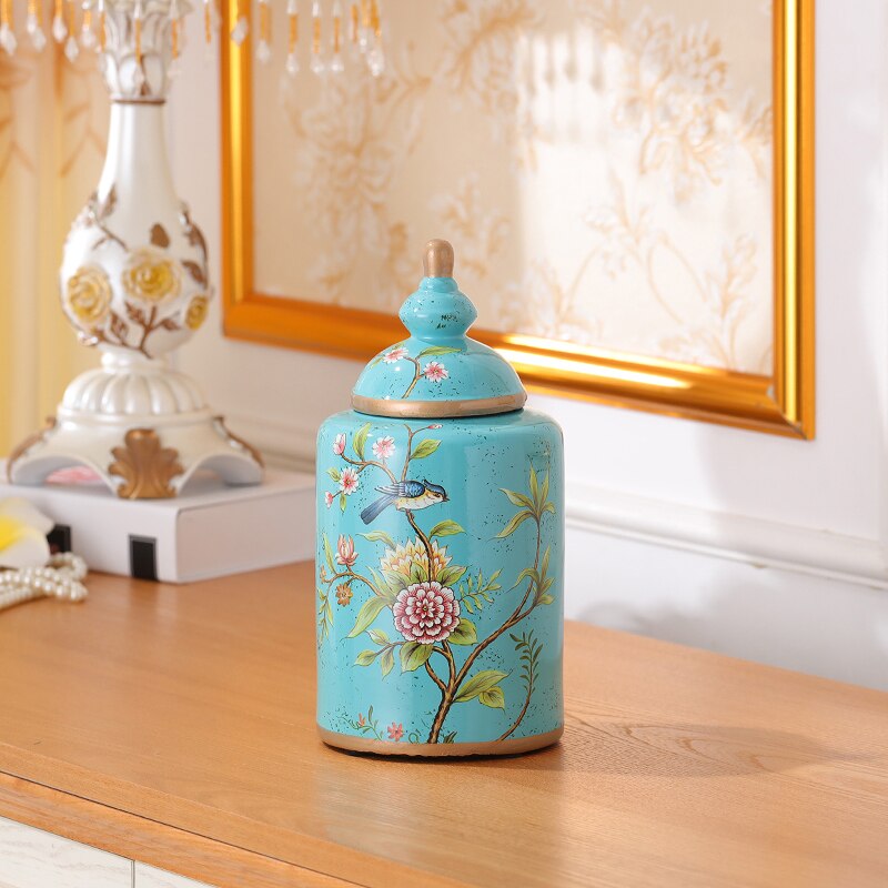 Bocaux de rangement en porcelaine à motifs de fleurs peintes, pot à bonbons Antique, boîte à thé, Vase en céramique polyvalent, décor Vintage pour la maison: Blue Small