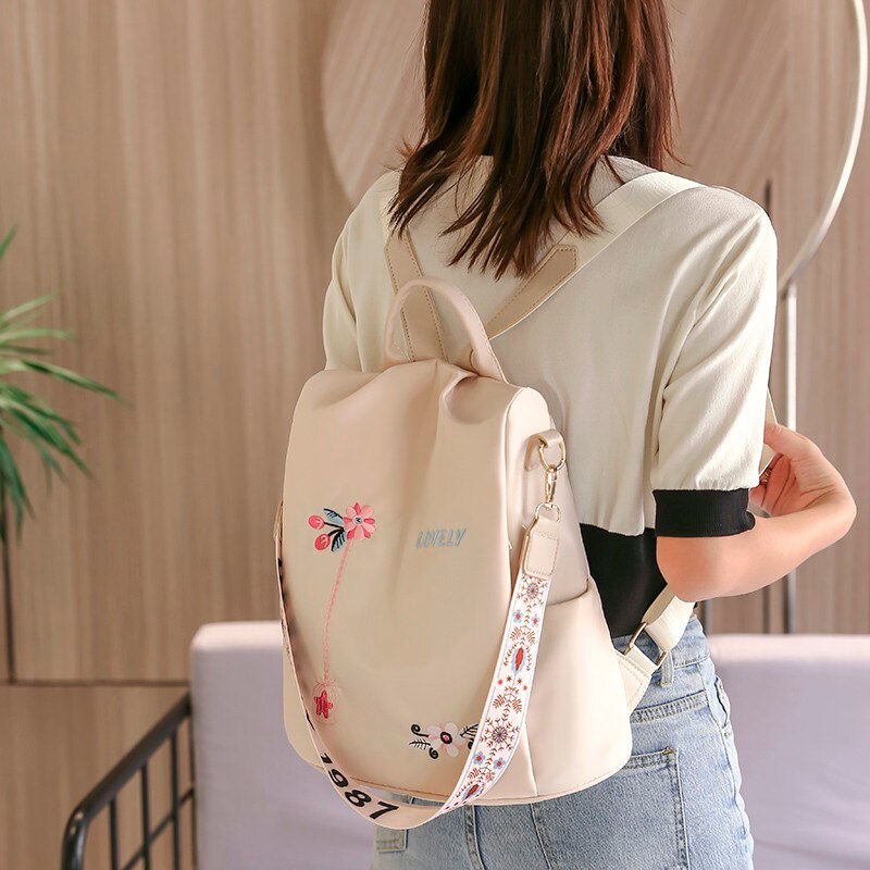 Puimentiua Oxford Women Backpack Floral Embroidery School Bags Waterproof Female Backpacks Teenage Girls