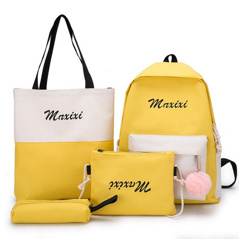 5 Delige Set Vrouwen Nylon Rugzak Snoep Kleur Waterdichte Schooltassen Tieners Meisjes Patchwork Rugzak Vrouwelijke Rugzak Mochila: Yellow 3(4 pcs)