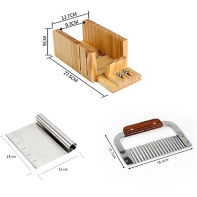Herramienta para cortar jabón, paquete de 3, caja de corte de pan de madera ajustable con hoja recta ondulada de acero inoxidable para hecho a mano