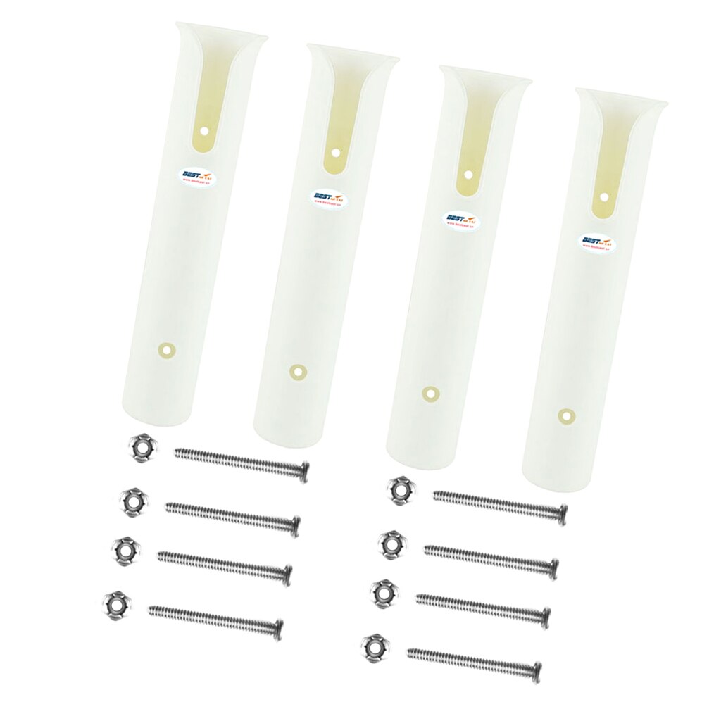 4 Poles Wall Mounted Fishing Rod Holders Tubes Links Fishing Rod Holder Rack Rests with Screws, White