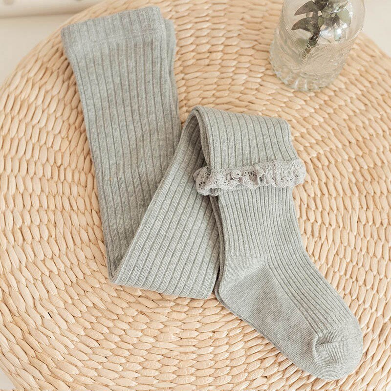 Menoea 8 colori neonate tinta unita Legging bambini primavera autunno pizzo collant lunghi calzini lavorati a maglia bambini pantaloni stretti in cotone: AH5811gray