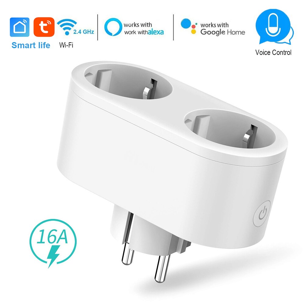 2 In 1 Professionele Extenders Socket Dual Smart Wifi Plug Werkt Met Alexa Google En Slimme Leven App Door Voice & Afstandsbediening: EU