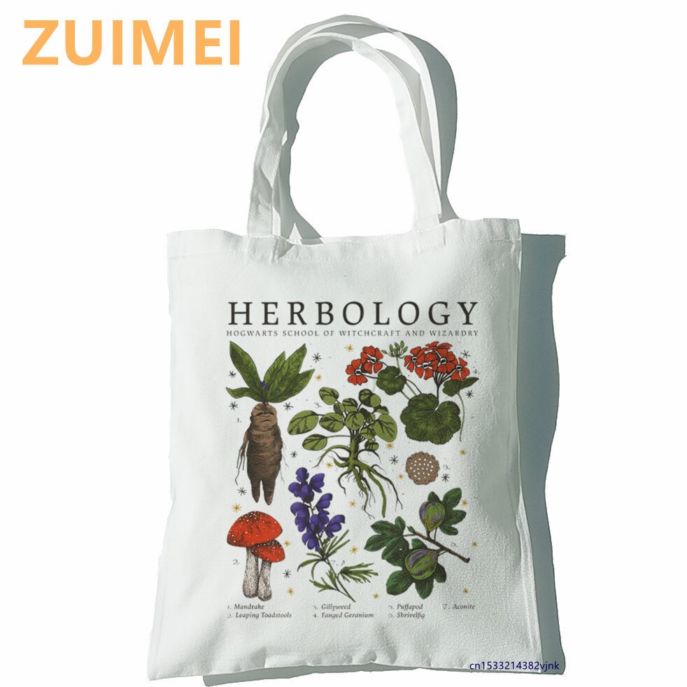 Tas Herbology Planten Grappige Cartoon Vrouwen Tassen Harajuku Gothic Canvas Draagtas Horror Cartoon Grote Capaciteit Shopper Tas Toevallige: Marineblauw