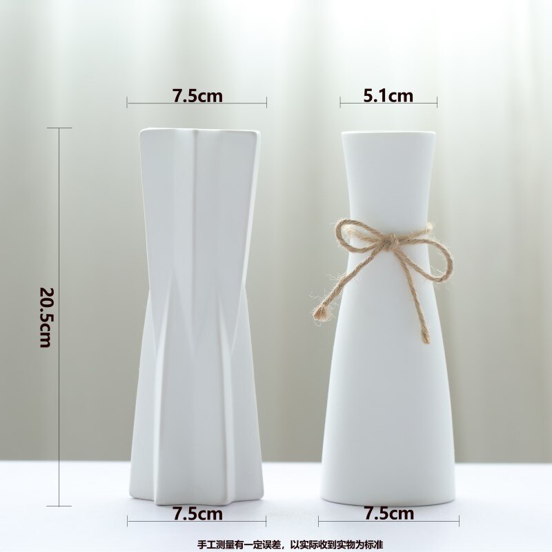 Ceramic Dried Flower Vase Small Fresh Flower Inserted Modern White Table Living Room Home Decoration Ornaments: Two packs