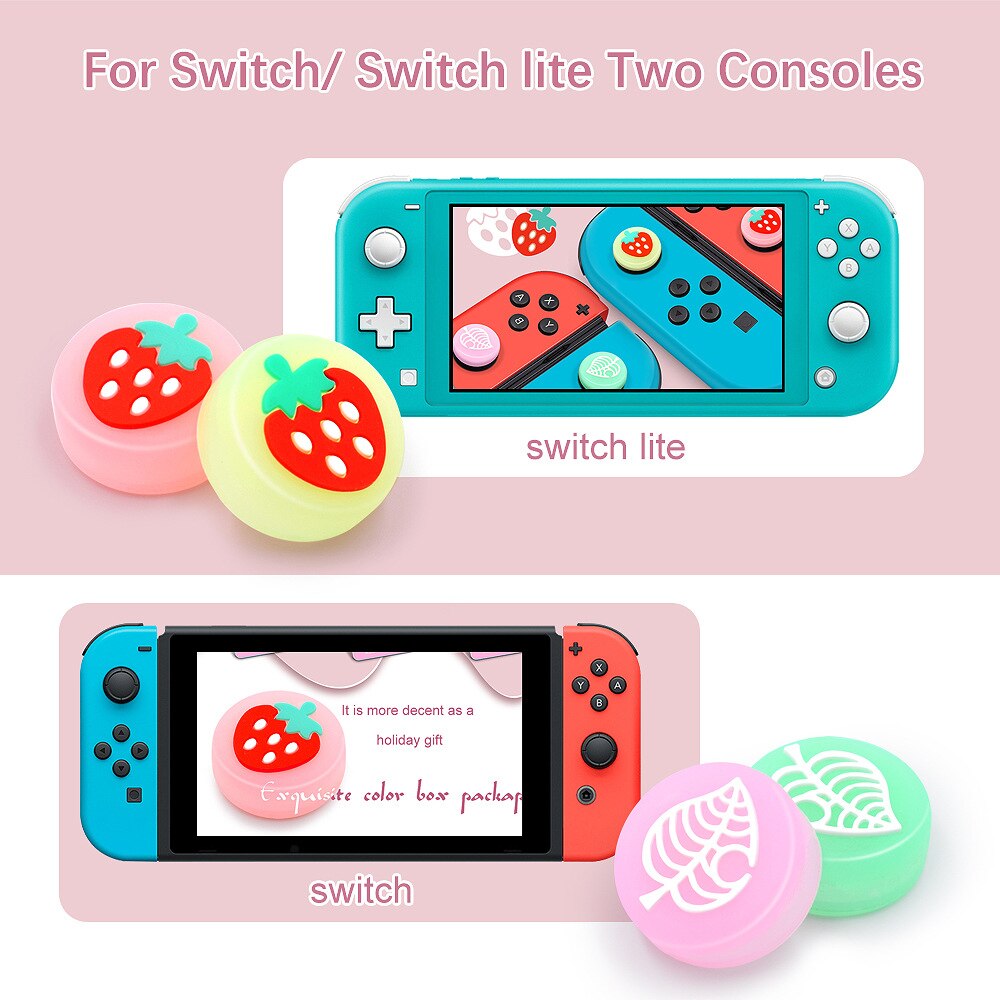 4Pcs Luminous Light Leaf Strawberry Thumb Grip Cap Controller Analog Protective Cover For Nintendo Switch/Lite Joy-Con