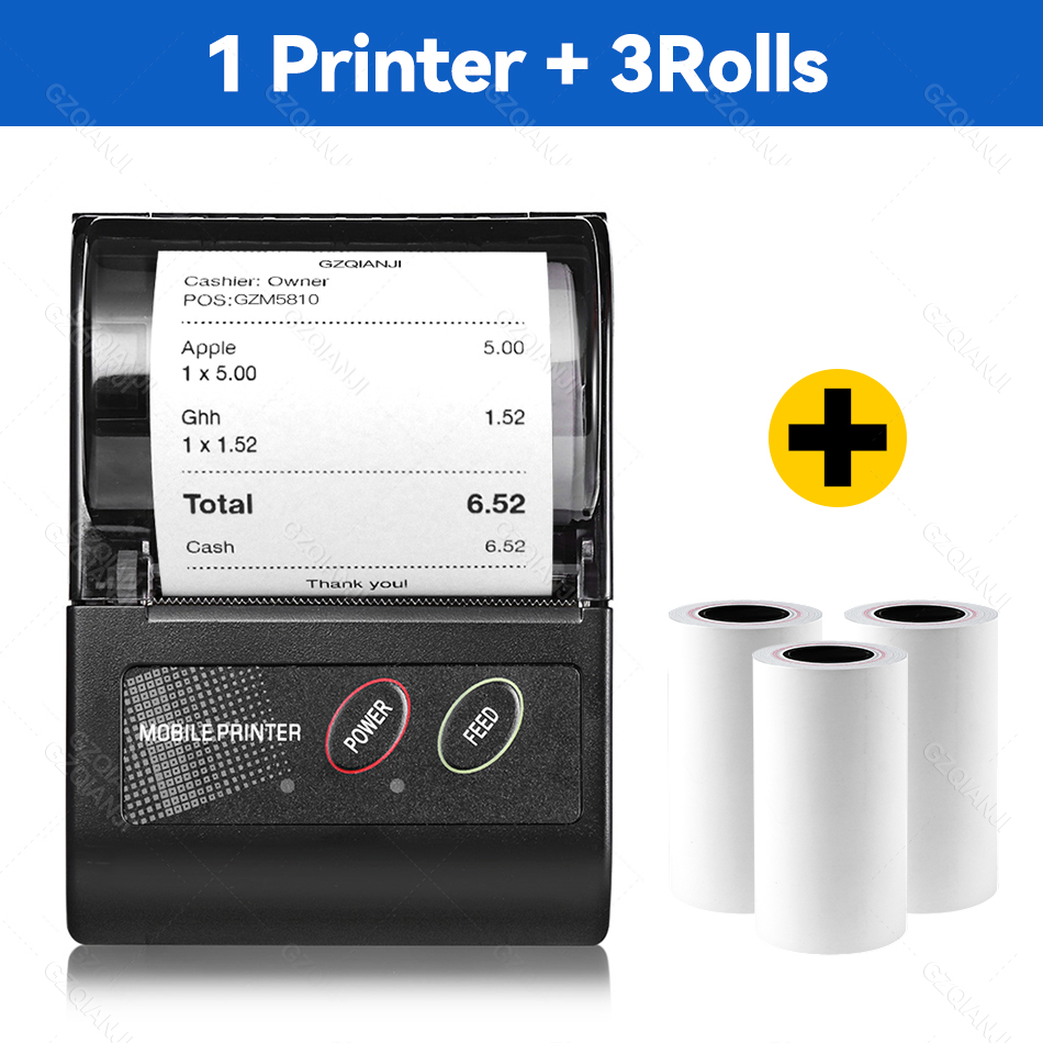 Android phone Mini 58mm Printer 2 inch USB Bluetooth Printer Thermal receipt Free app: Add 3Rolls / EU plug 