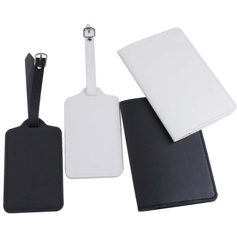 2 pièces/ensemble couverture de passeport noir et blanc étiquette de bagage en cuir PU pour accessoires de voyage étui étiquette porte-passeport