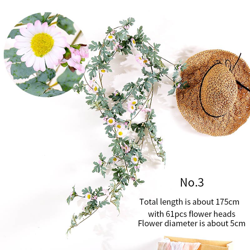 Guirnalda de girasoles amarilla Artificial, seda de flor de Margarita, enredadera colgante de ratán, hojas de Navidad, boda, decoración del hogar, follaje sintético: No.3
