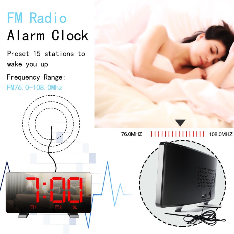 Led Radio Wekker Fm Radio Snooze Elektronische Klok Draagbare Radio Usb Opladen Digitale Klok