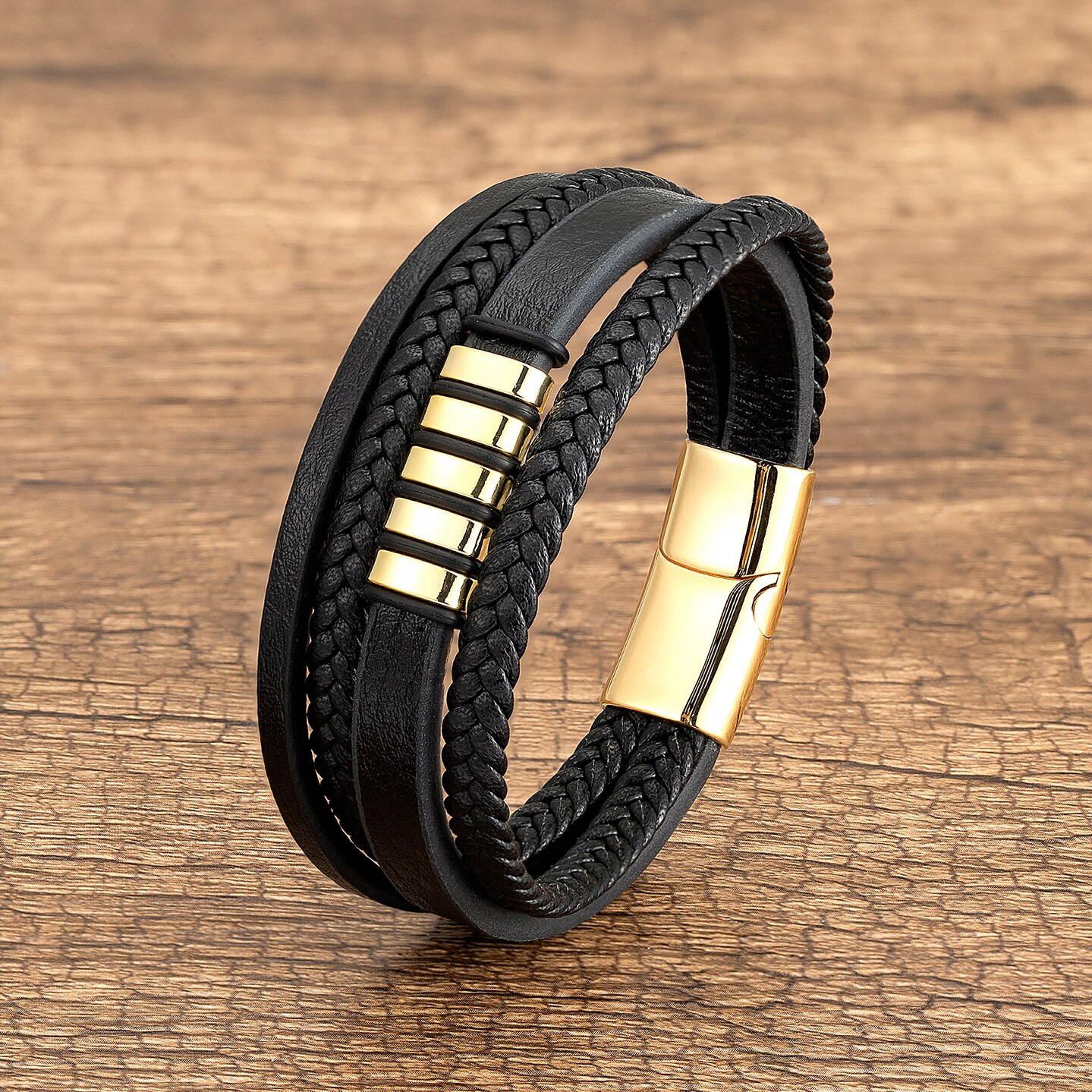 Klasyczny Design ręcznie tkane skórzane bransoletki mężczyźni zapięcie magnetyczne ze stali nierdzewnej Charms bransoletka na rękę Homme męska biżuteria prezenty