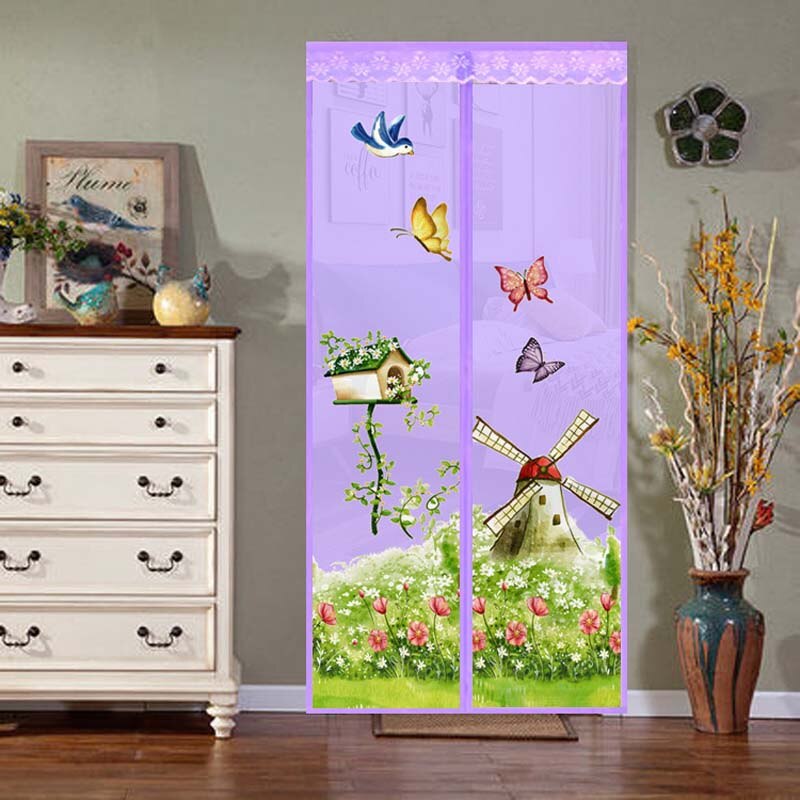 Hands-free Magnetic mosquito net door net Anti fly insect mosquito door screen Anti-Mosquito Magnetic curtain mesh for door: Purple windmill / 90X210cm