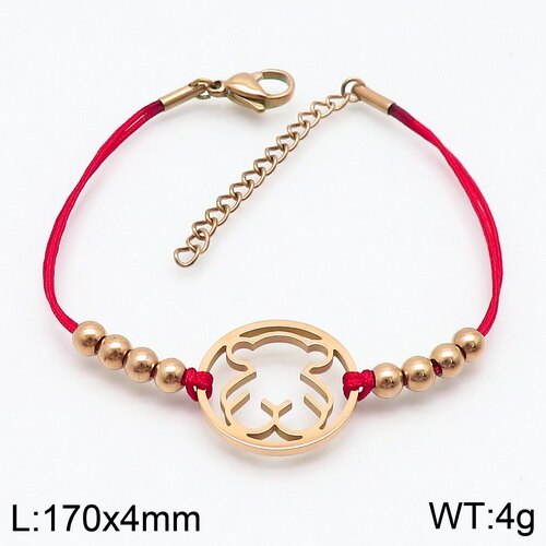 Women Men Punk Silver Color Rose Gold Titanium Steel Weave Bear Hollow Star Chain Leather Bracelets Pulseras Jewelry: 13