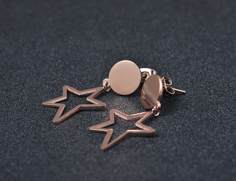 Lokaer Punk Ohrringe 316L Edelstahl Stern Geometrische modisch Weiß Gold Farbe Baumeln Ohrringe Schmuck Für Frauen: Rose Gold Farbe