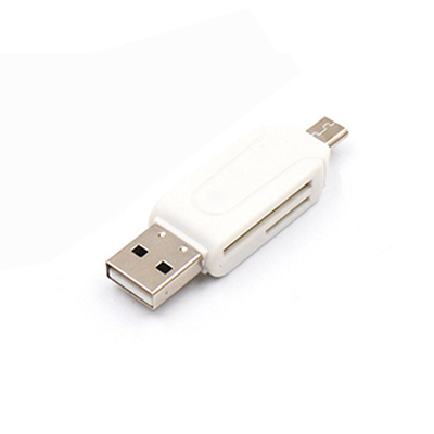 5 Kleuren 2 In 1 Usb Otg Kaartlezer Universele Micro Usb Otg Tf/Sd-kaartlezer Telefoon Extension headers Micro Usb Otg Adapter: white