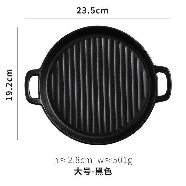 Plat rond de cuisson binaire plat à Pizza four céramique cuisine occidentale vaisselle four à micro-ondes assiette Plate: black L