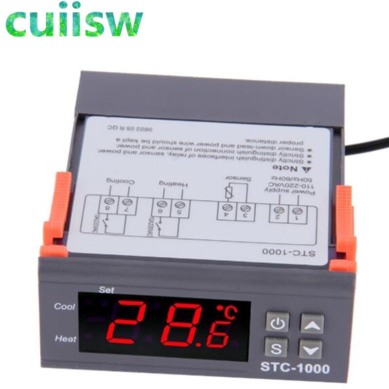 Two Relay Output LED Digital Temperature Controller Thermostat Incubator STC-1000 110V 220V 12V 24V 10A with Heater and Cooler