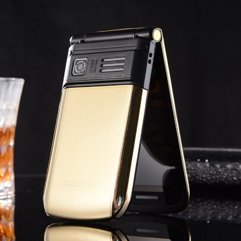 2G GMS Slim Flip Dual Screen Cheap Senior Touch Mobile Phone SOS Speed Dial Dual Sim Russian Key Cell Phone For Elder P047