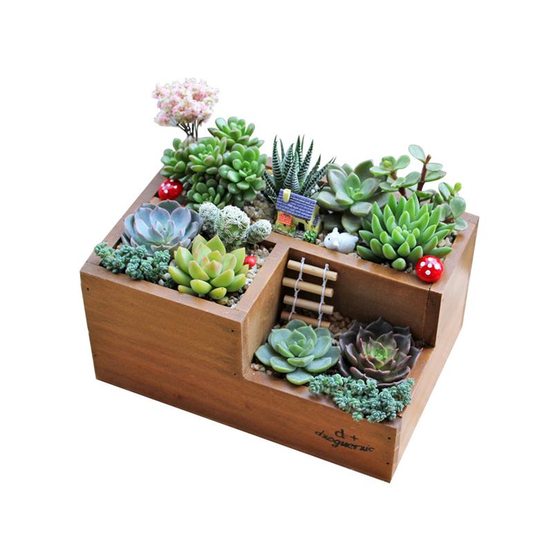 DIY Wooden Pattern Succulent Planter Flowerpot Container Box Desktop Remote Controller Storage Box Garden Outdoor Decor: Default Title