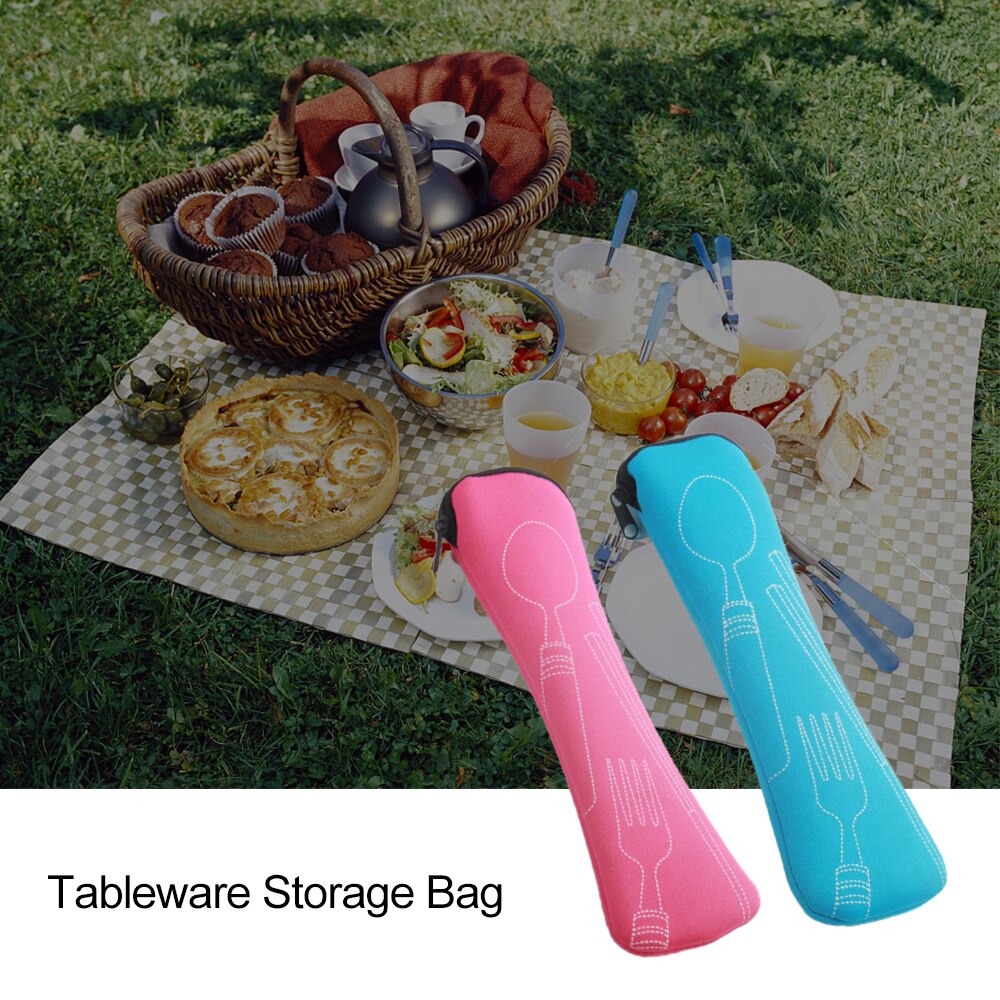 Portable Tableware Dinnerware Travel Camping Bag Cutlery Fork Poon Picnic Tool Storage Bag Bag Tableware Holder Organizer