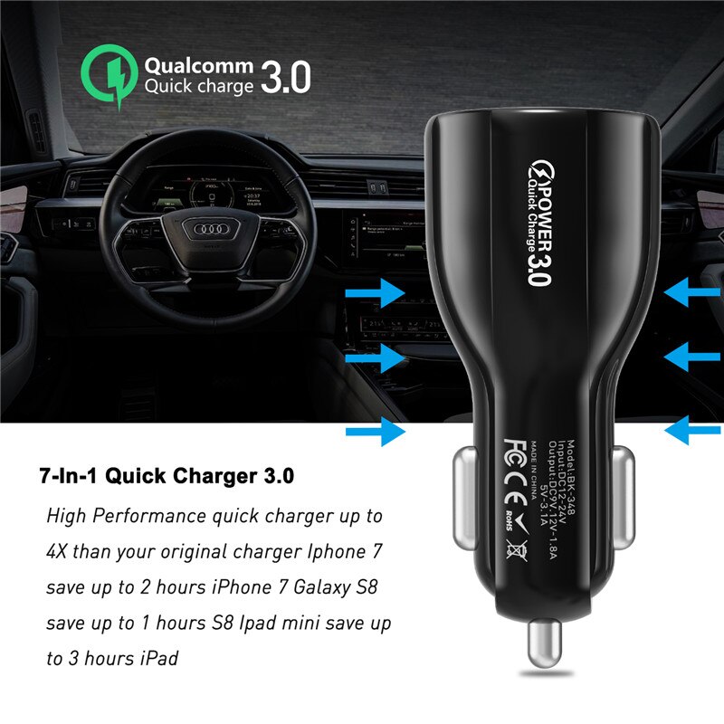 TKEY Dual USB Car Charger 18W 3.1A QC 3.0 Fast Charging Mobile Phone Charger Adapter For iphone 11 pro Samsung a71 Xiaomi redmi