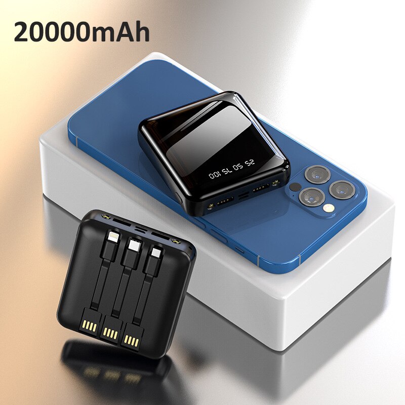 20000mAh Portable Power Bank Ultra-thin Polymer Powerbank battery power-bank LED Display Fast Charger Poverbank for Mobile Phone: Black
