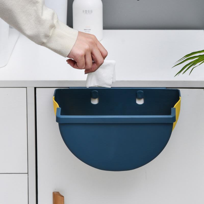 Folding Waste Bin Kitchen Cabinet Door Hanging Trash Can Recycle Bin Wall Mounted Trash Can For Bathroom Toilet Waste Storage