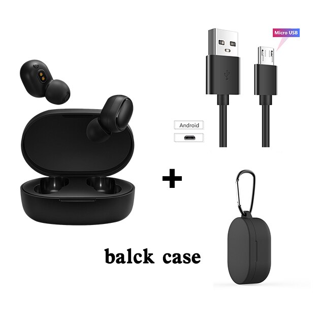 Origina Xiaomi Redmi AirDots 2 In Ear Bluetooth 5.0 Wireless Earphones With Mic Handsfree Earbuds AI Control AirDots Pro 2S 2 SE: Black case add cable