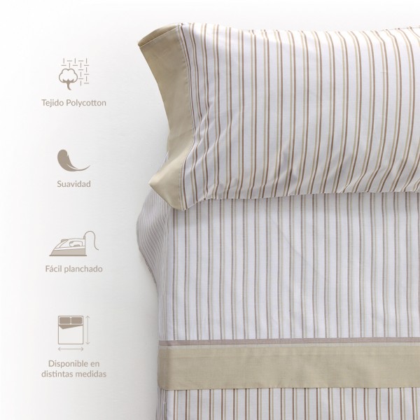 DON DESCANSO–Juego de Sábanas y Fundas de Almohada Vega,(Disponible Varios tamaños) Estampado rayas Beige