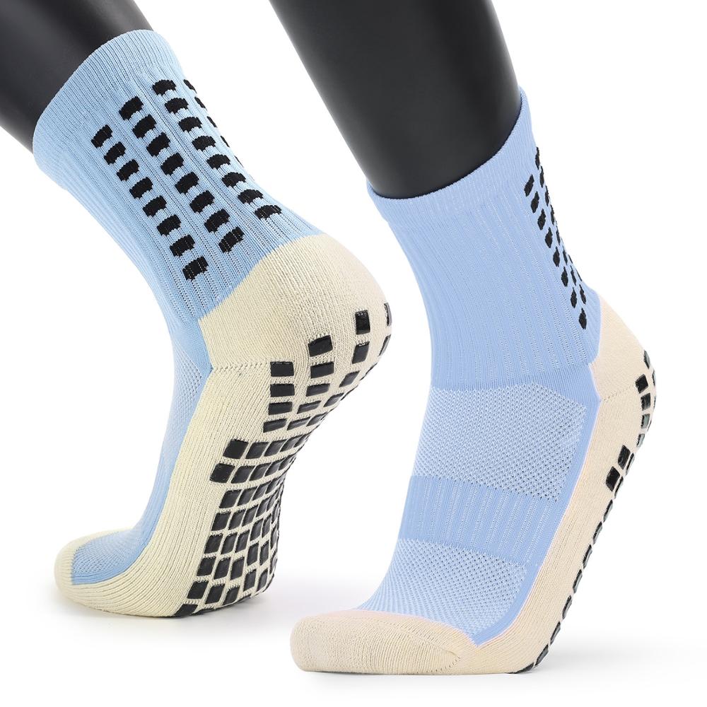 Calcetines deportivos gruesos para hombre, medias antideslizantes con dispensador de tubo para fútbol y baloncesto, novedad, venta de fábrica: Blue
