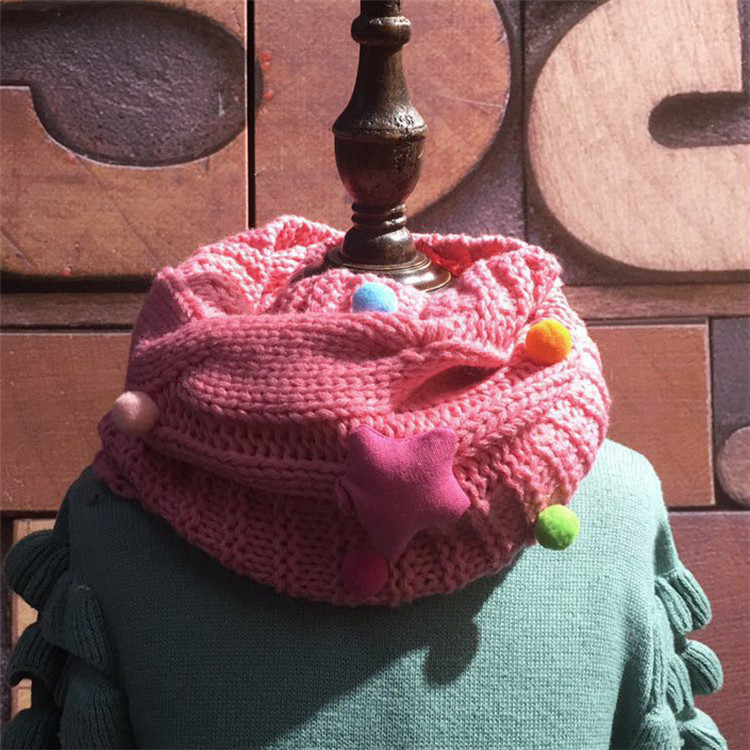 Sciarpa per bambina autunno inverno sciarpe fatte a mano a forma di stella con orso a forma di stella sciarpe per ragazzi e ragazze in lana lavorata a maglia: DARK PINK with star