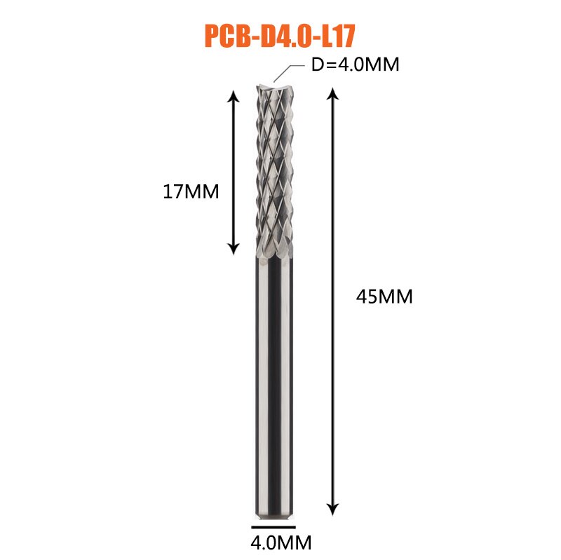 Vhm Corn End Mill Frees Bits D0.8, 1.0, 1.6, 1.8, 2.4, 3.1 Pcb End Mill Cnc Snijden Frezen: 1pc-D4.0-17-D4
