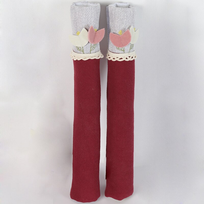 Doek Handvat Cover Deurknop Koelkast Handvat Handschoenen Thuis Tool Accessoires Anti-Statische Covers Voor Dubbele Deur Koelkast deuren: 1 pair red flower