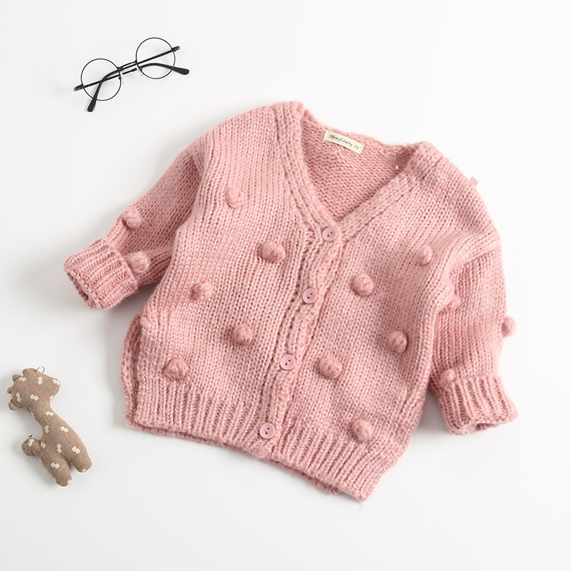 Meisjes Trui Wollen Jas voor Meisjes Pom Pom Decor Vest voor een Meisje Herfst Winter Baby Meisje Trui Jas: Roze / 12m