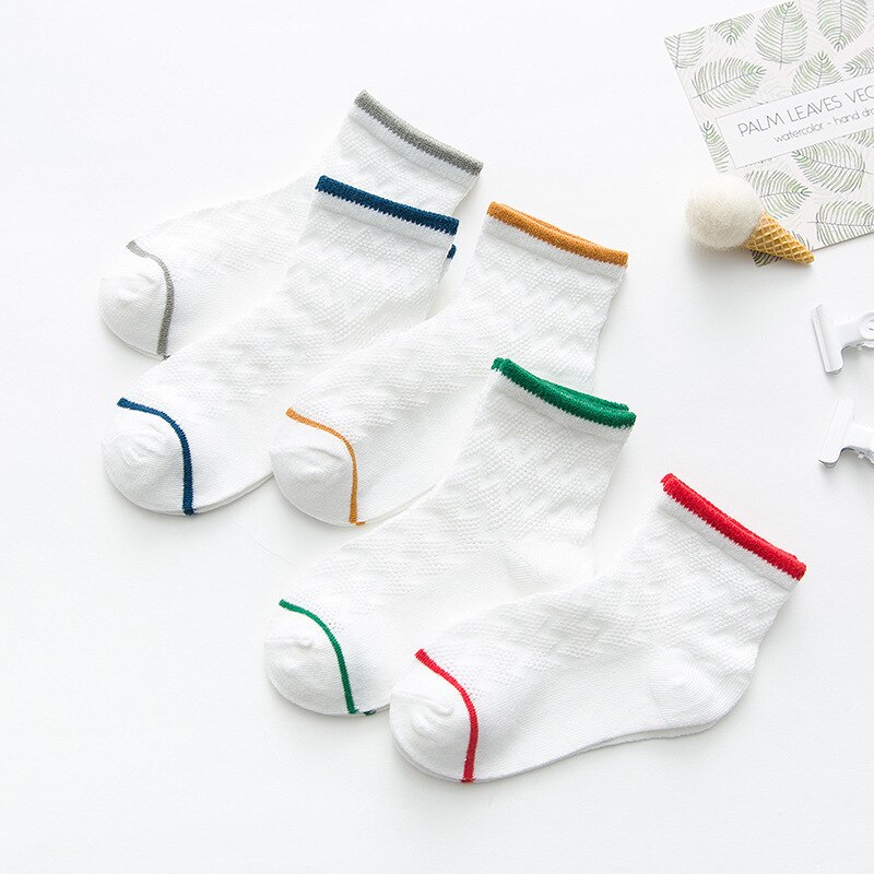 5 Pairs/lot Summer Boys Girls Socks Set Thin Cotton Mesh Non Slip Cool Socks for Kids 3-12 Years