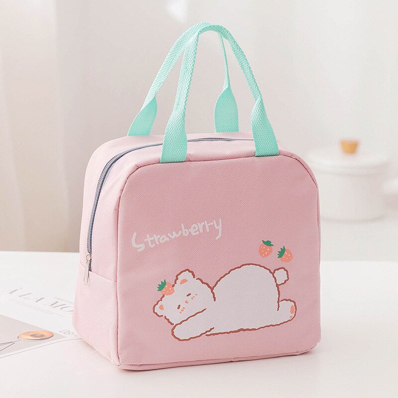 Borsa da pranzo portatile di grande capacità addensata con Film in alluminio con cerniera per borsa da pranzo con cerniera: Pink