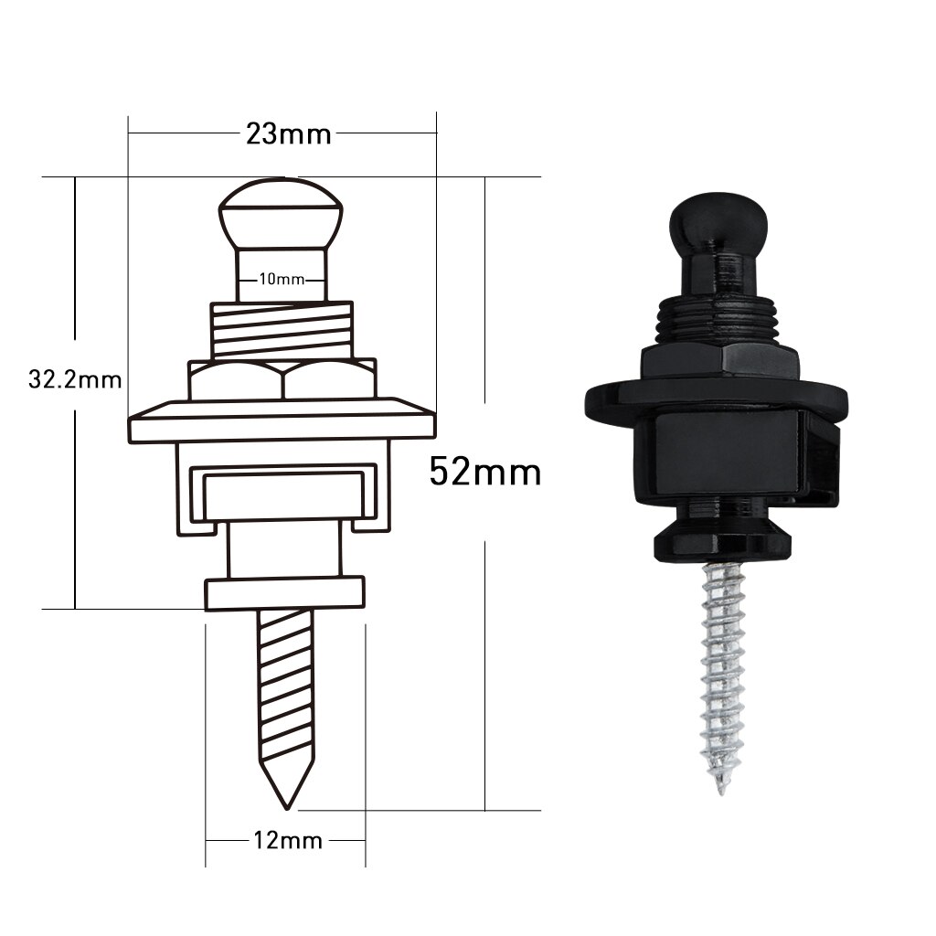 2Pcs Gitaarband Sloten Quick Release Gitaarband Sloten Knop Premium Security Locks Strap Retainer Systeem: Black
