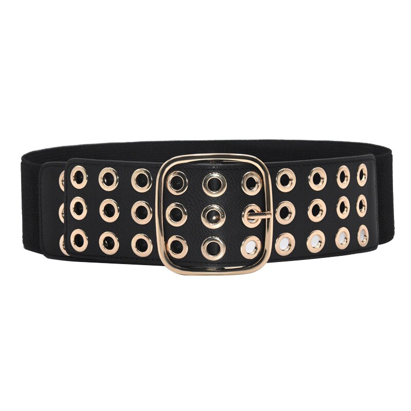Cinturones elásticos de corsé con hebilla cuadrada para mujer, cinturones anchos para abrigo de vestido, pretina femenina que combina con todo: black